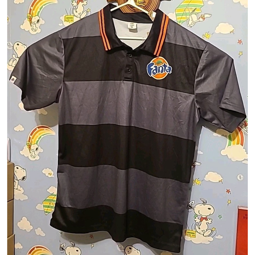 Fanta Button Up Polo Shirt Adult Size XL Black Gray Orange Soda Pop Official